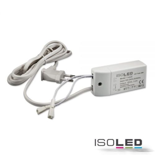 LED-es transzformátor MiniAMP 12V/DC, 0-30W, 200cm kábel lapos csatlakozóval, másodlagos 2 aljzat