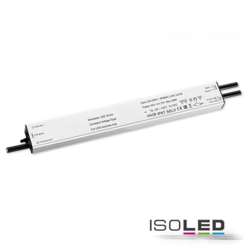 LED PWM transzformátor 24V/DC, 0-60W, vékony, Push/Dali-2 dimmelheto, IP67, SELV