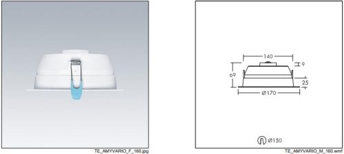 AMY VARIO 150 LED DL 1000 830/35/40, süllyesztett kapcsolható színhőmérsékletű LED mélysugárzó IP44 (Élettartam 50 000 óra L80, kivágási méret 100, 150 és 200-240 mm