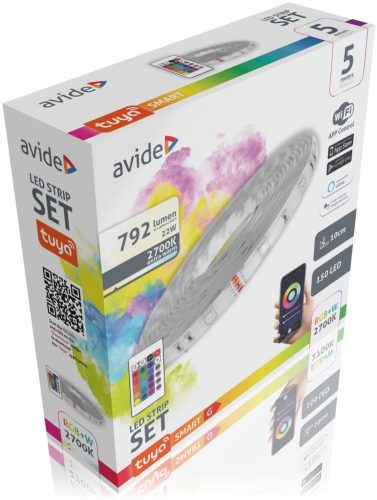 Avide LED Szalag Bliszter 12V 22W SMD5050 30LED RGB+2700K IP65 5m WIFI TUYA + IR