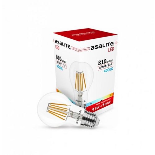 Asalite LED Izzó A60 filament gömb E27 8W 4000K (810 lumen)