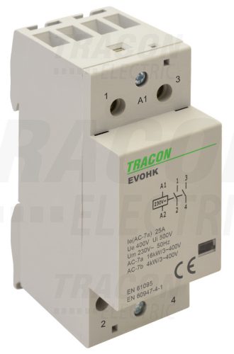 Tracon Installációs kontaktor 230V, 50Hz, 2 Mod, 2×NO, AC1/AC7a, 63A,