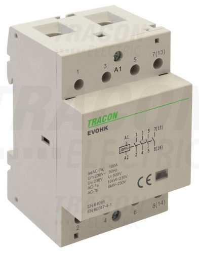 Tracon Installációs kontaktor 230V, 50Hz, 3 Mod, 4×NO, AC1/AC7a, 40A,