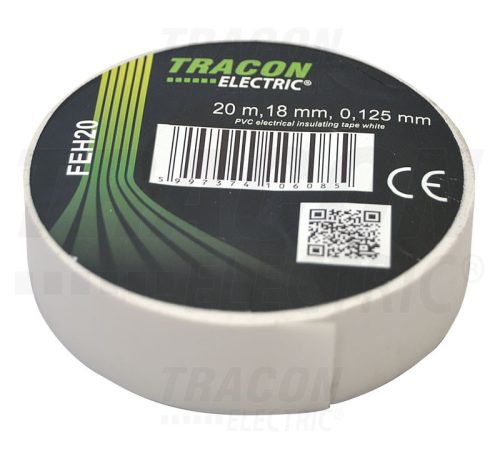 Tracon Szigetelőszalag, fehér 20m×18mm, PVC, 0-90°C, 40kV/mm