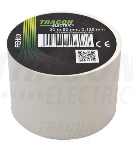 Tracon Szigetelőszalag, fehér 20m×50mm, PVC, 0-90°C, 40kV/mm