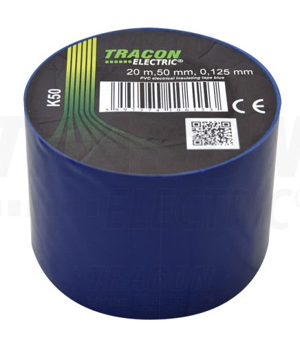 Tracon Szigetelőszalag, kék 20m×50mm, PVC, 0-90°C, 40kV/mm