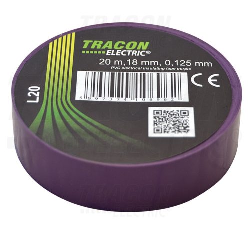 Tracon Szigetelőszalag, lila 20m×18mm, PVC, 0-90°C, 40kV/mm