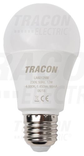 Tracon Gömb burájú LED fényforrás 230 V, 50 Hz, 12 W,4000 K, E27, 1450 lm, 250°, A60, EEI=A+