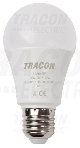 Tracon Gömb burájú LED fényforrás 230 V, 50 Hz, 12 W, 2700 K, E27, 1430 lm, 250°, A60, EEI=A+