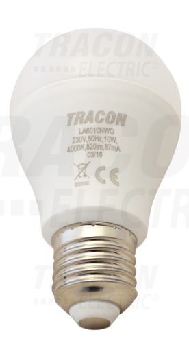 Tracon Fényerő-szabályozható gömb burájú LED fényforrás 230 V, 50 Hz, 10 W, 4000 K, E27, 800 lm, 250°, A60, EEI=A+