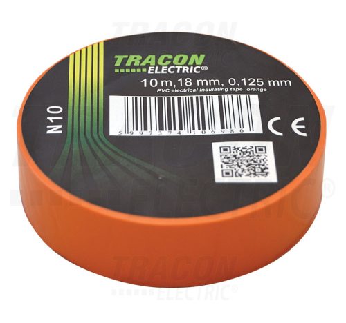 Tracon Szigetelőszalag, narancs 10m×18mm, PVC, 0-90°C, 40kV/mm