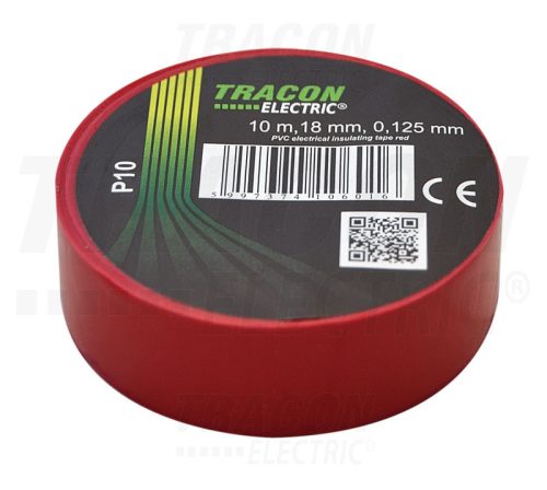 Tracon Szigetelőszalag, piros 10m×18mm, PVC, 0-90°C, 40kV/mm