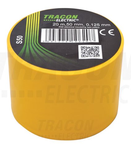 Tracon Szigetelőszalag, sárga 20m×50mm, PVC, 0-90°C, 40kV/mm