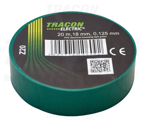 Tracon Szigetelőszalag, zöld 20m×18mm, PVC, 0-90°C, 40kV/mm